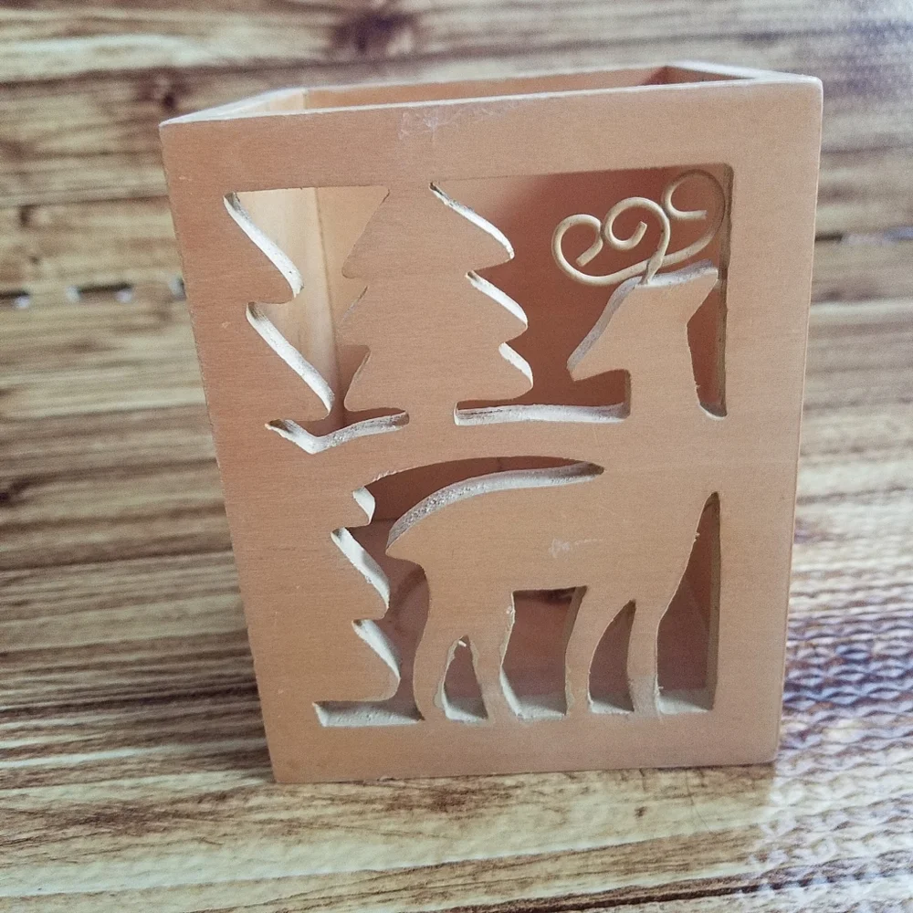 Target Wooden Deer Candle Holder Desk Organizer Rustic Woodland Cutout Christmas